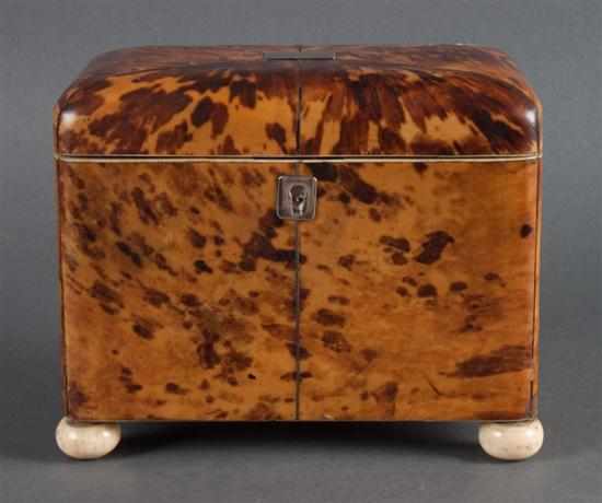 Appraisal: George III silver and ivory inlaid tortoiseshell tea caddy circa