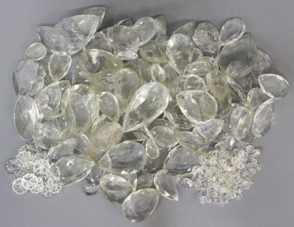 Appraisal: lot Collection of crystal chandelier parts many pear shaped prisms