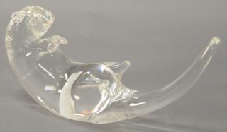 Appraisal: Steuben crystal glass otter figurine signed Steuben lg Steuben crystal