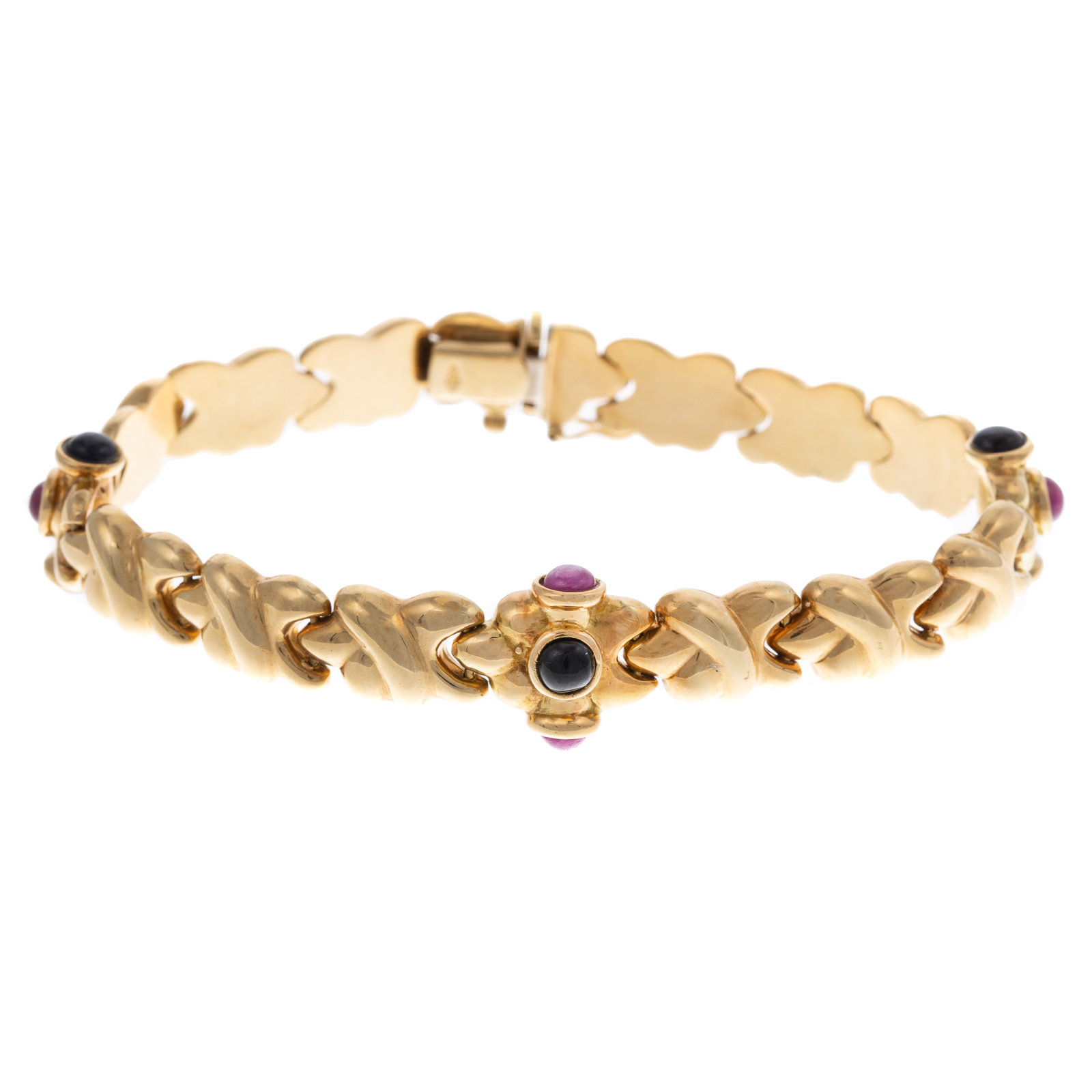 Appraisal: A BEZEL-SET RUBY SAPPHIRE BRACELET IN K K yellow gold