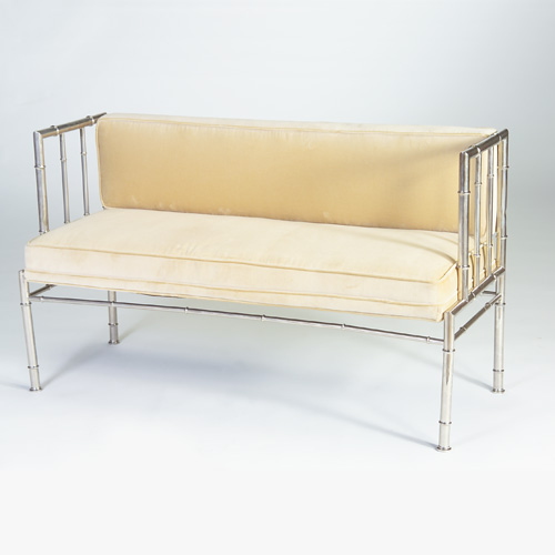 Appraisal: MODERN Even-arm bench with faux-bamboo chrome frame and stretchers and