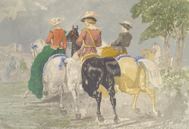 Appraisal: Times Gone - Unsigned watercolour of figures on horseback cm