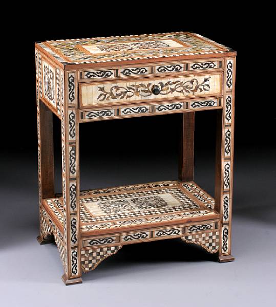 Appraisal: A Levantine shell bone and tortoiseshell mounted hardwood center table