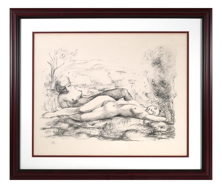 Appraisal: Framed lithograph by Moise Kisling of two reclining female nudes