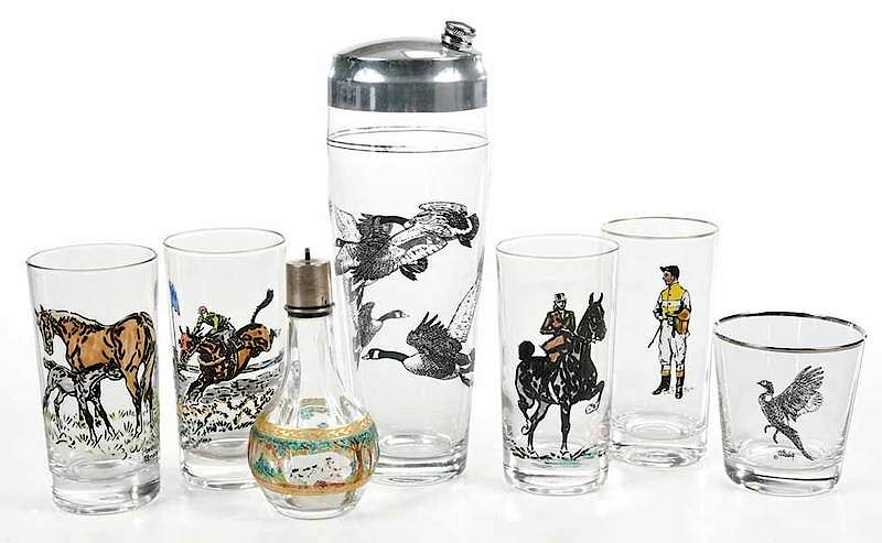 Appraisal: Glassware with Equestrian and Hunting Scenes American th th century