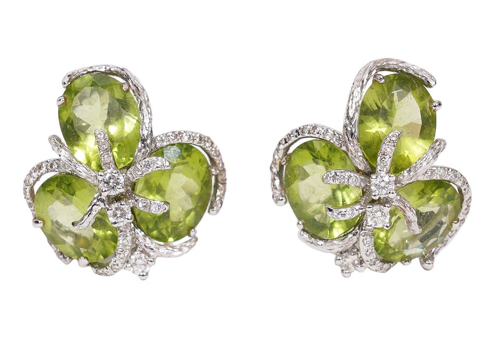 Appraisal: K White Gold Peridot Diamond Earrings Peridot and diamond earrings