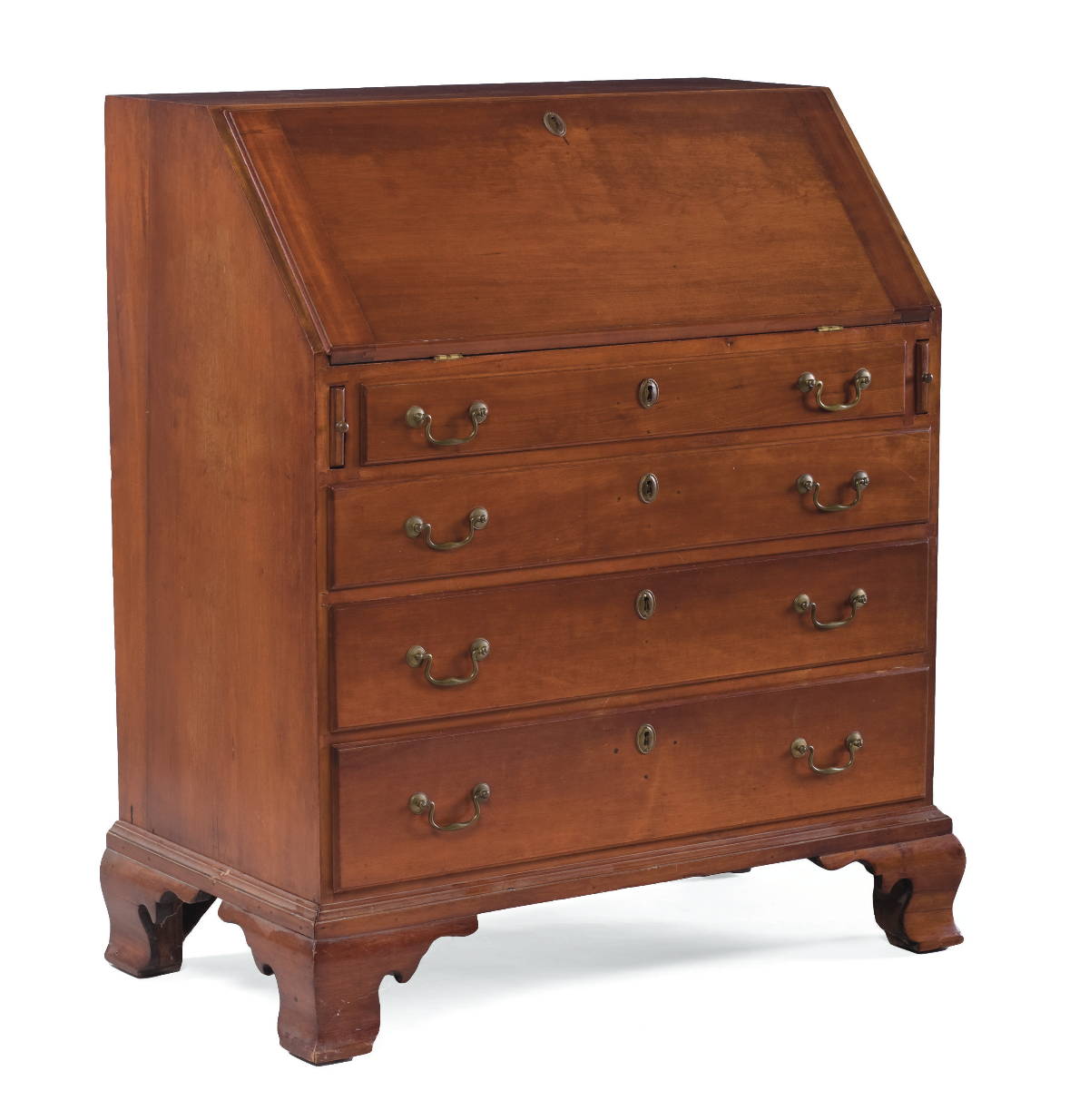 Appraisal: CONNECTICUT CHIPPENDALE CARVED CHERRY SLANT-LID DESK WITH quot WATERFALL quot