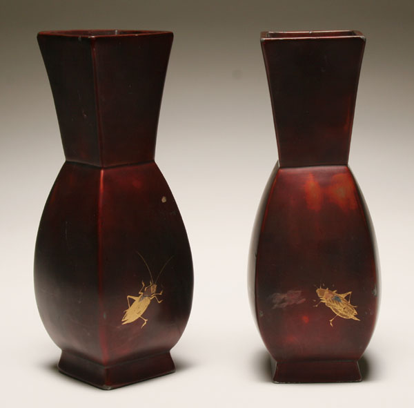 Appraisal: Pair of Japanese pigeon's blood enameled vases each decorated with