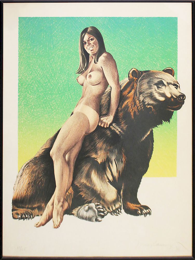 Appraisal: MEL RAMOS Girl on a Bear Lithograph Signed dated and