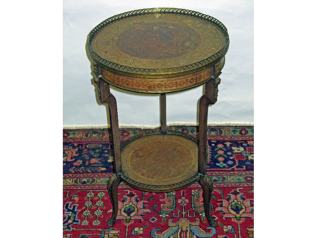 Appraisal: A th century circular walnut table with marquetry inlay and