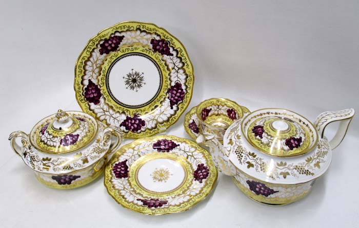 Appraisal: THIRTY-ONE PIECE PORCELAIN TEA SET vintage grape pattern with gold