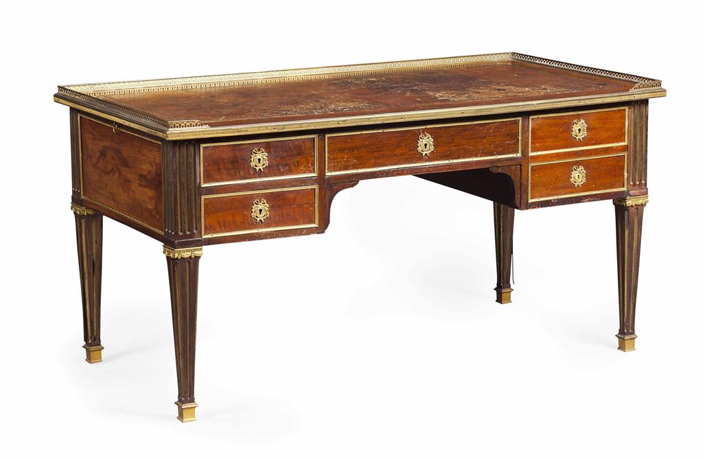 Appraisal: LOUIS XVI STYLE LEATHER TOPPED MAHOGANY BUREAU PLAT TH CENTURY