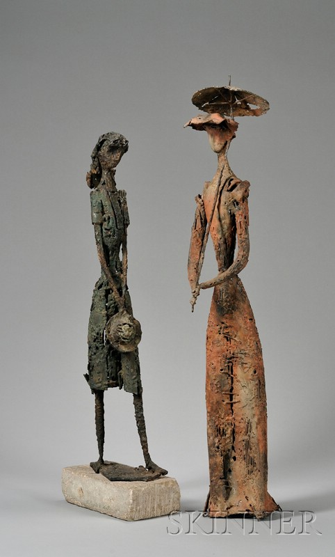 Appraisal: Two Robert E Kuhn Painted Wrought Metal Sculptural Figures a