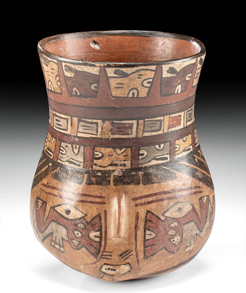 Appraisal: Nazca Polychrome Trophy Head Vessel w TL First Time At