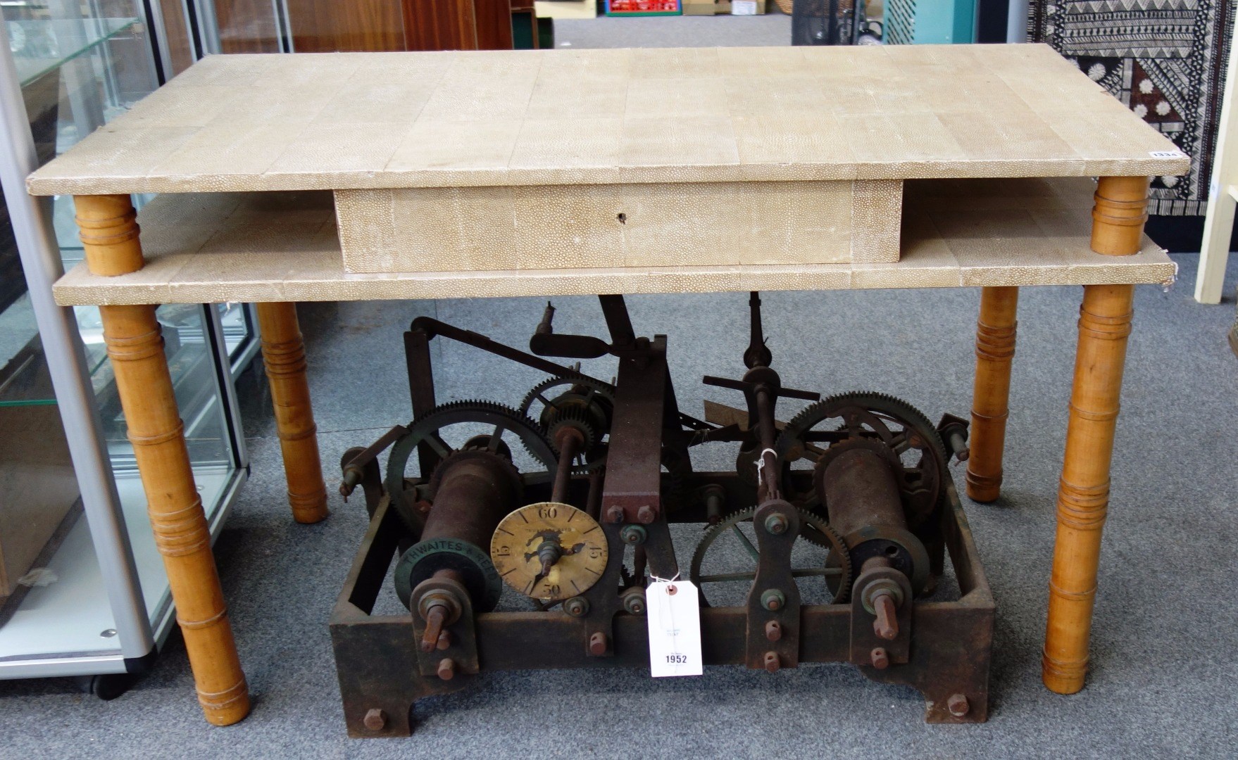 Appraisal: A th century writing desk with faux shagreen veneer on