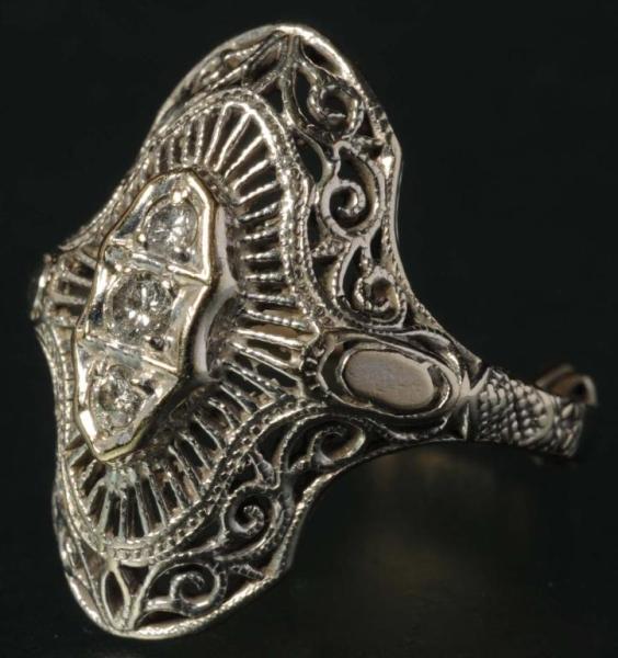 Appraisal: Antique Jewelry K W Gold Diamond Filigree Ring Condition Excellent