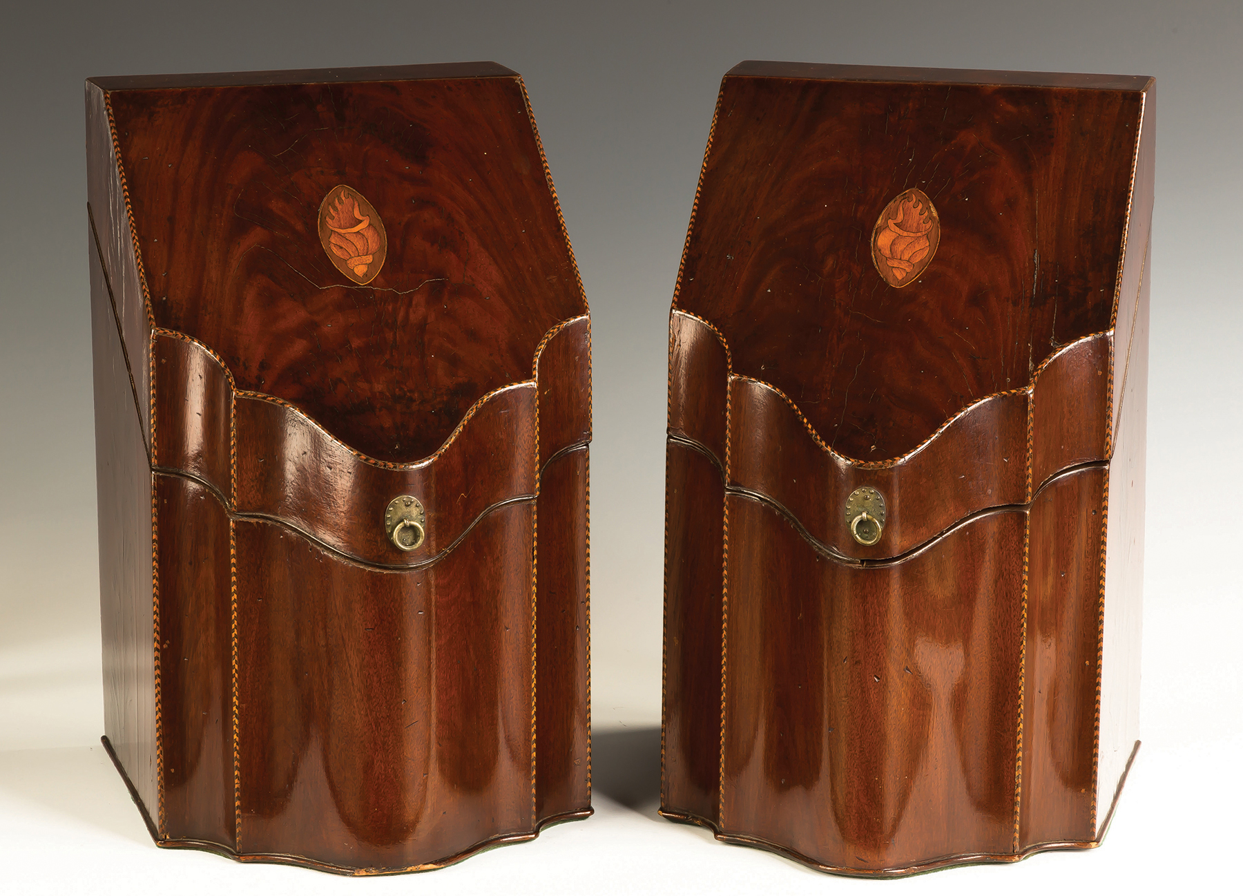 Appraisal: A Fine Pair of Federal Figured Mahogany Inlaid Knife Boxes