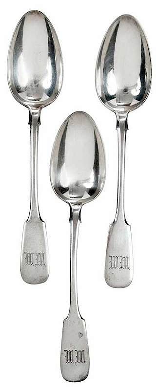 Appraisal: Ten Russian Silver Spoons Moscow fiddle handles monogram marks for