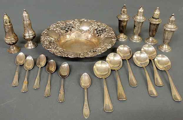 Appraisal: Group of sterling silver- dish twelve spoons and six weighted