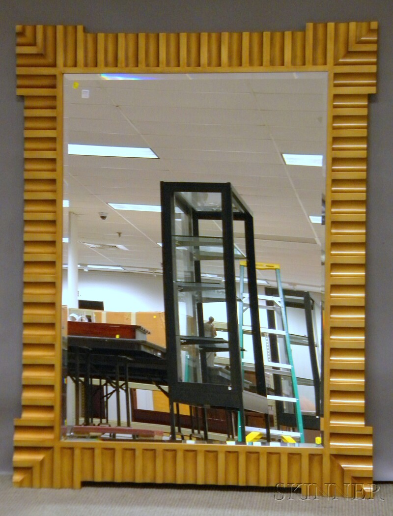 Appraisal: Large Contemporary Gold-painted Molded Wood Mirror with beveled glass x