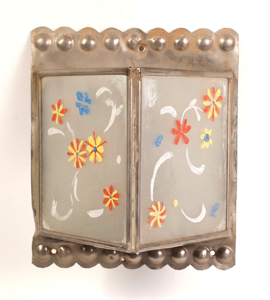 Appraisal: Tin Painted Wall Sconce with Glass Sides ca New Mexico