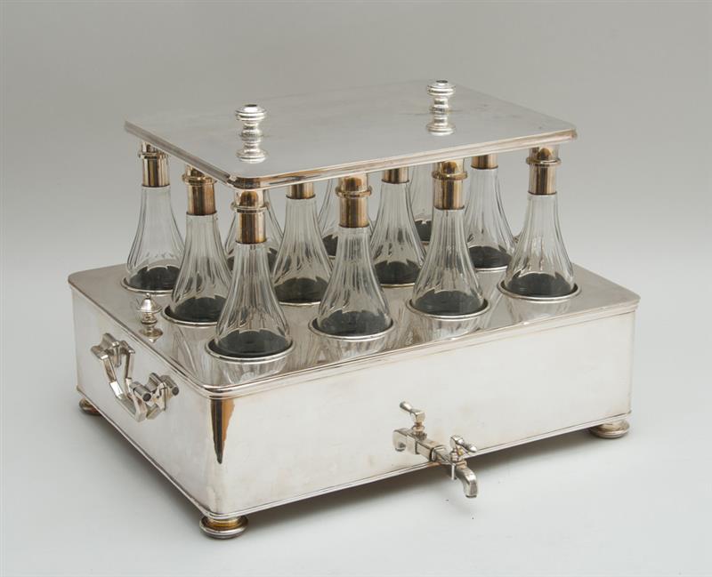 Appraisal: SILVER-PLATED SPIRITS STAND Marked 'Hotel City Krakow' with removable locking