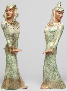 Appraisal: Yona Ceramic Female Dancing Figures Comprising two exotic female dancers