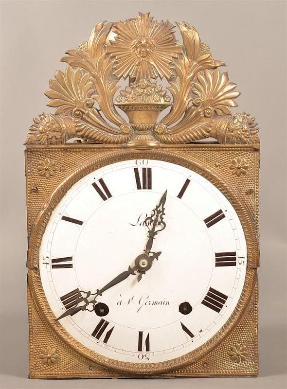 Appraisal: Wag on Wall Clock with Embossed Brass Facing Antique Wag