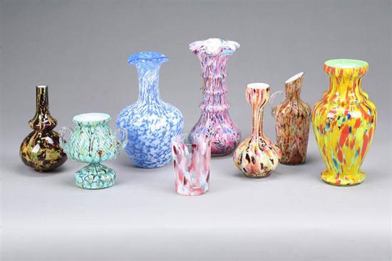 Appraisal: EIGHT PIECES OF GLASS End of day style Seven vases