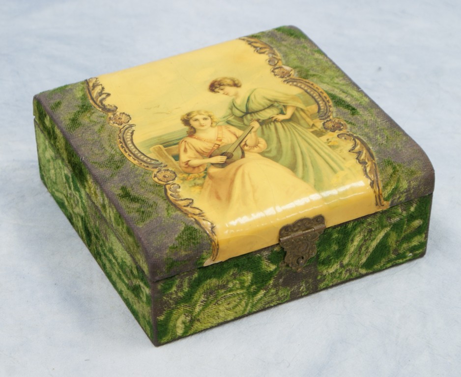 Appraisal: Victorian Celluloid and Velvet Dresser Box with women decoration contains