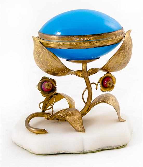 Appraisal: Whimsical French ormolu-mounted opaline glass trinket box late th century