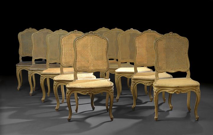 Appraisal: Suite of Ten Louis XV-Style Polychromed Sidechairs six examples third