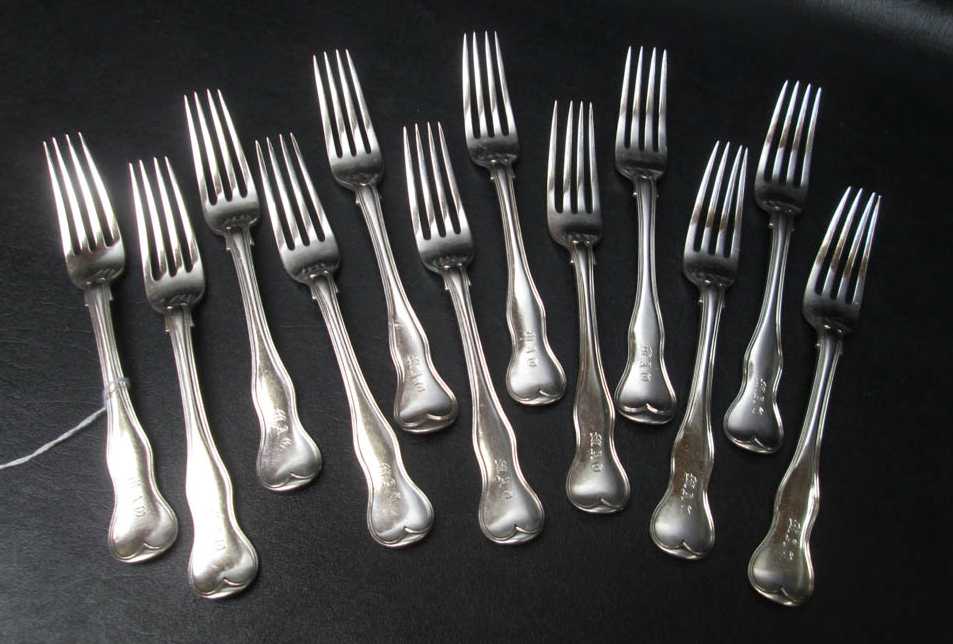 Appraisal: SET OF TWELVE ENGLISH STERLING SILVER FLATWARE George IV hallmarked