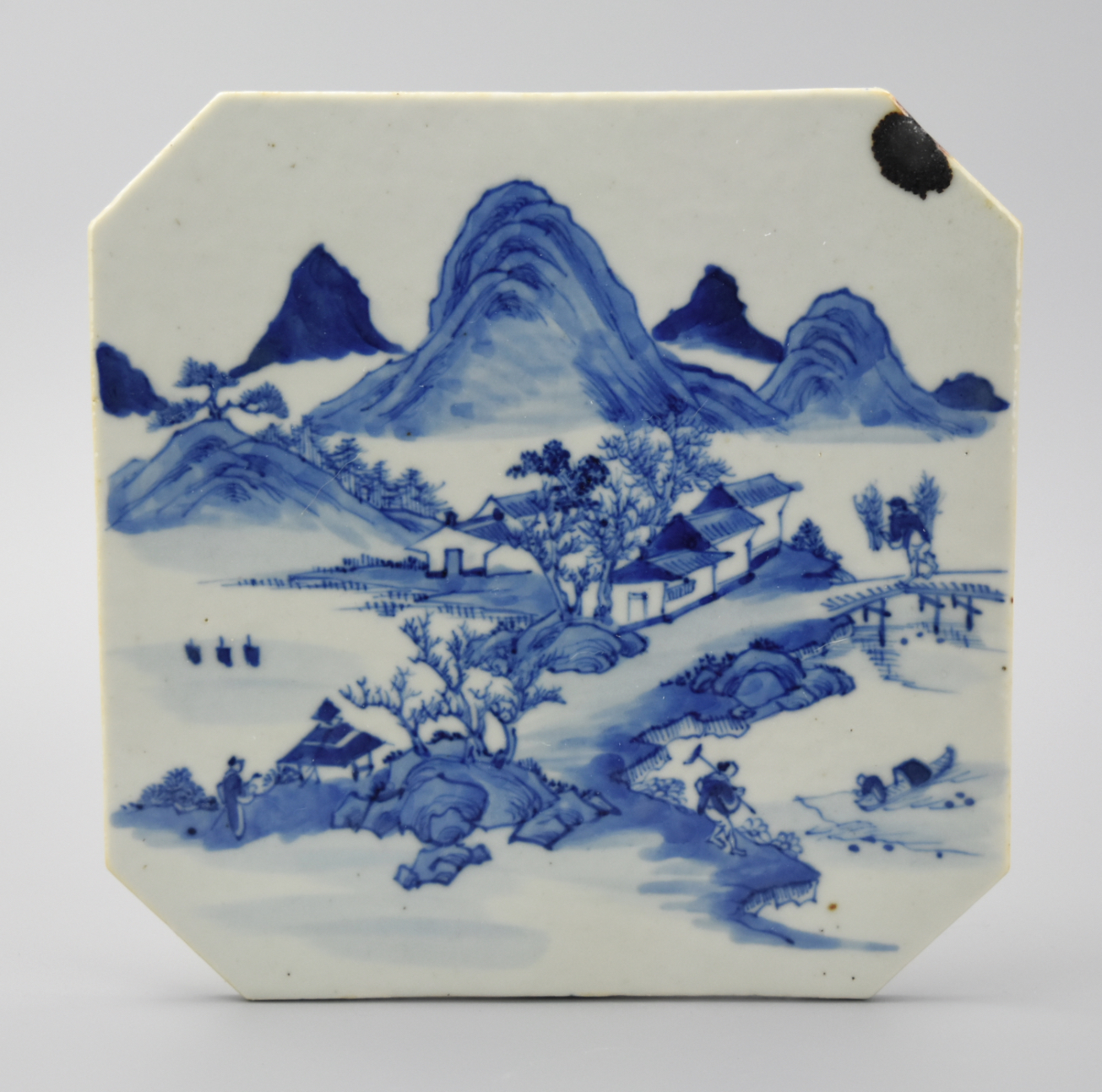 Appraisal: CHINESE B W PLAQUE W LANDSCAPE TH C This blue