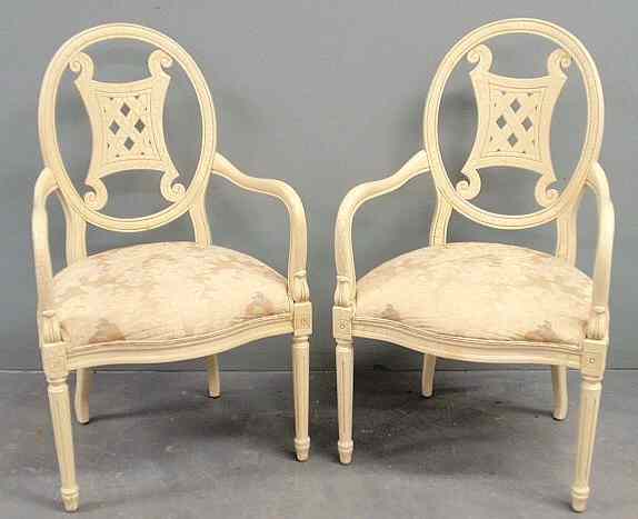 Appraisal: Pair of Louis XVI style French open armchairs h x