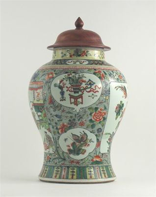 Appraisal: A Chinese famille verte baluster vase decorated with panels containing