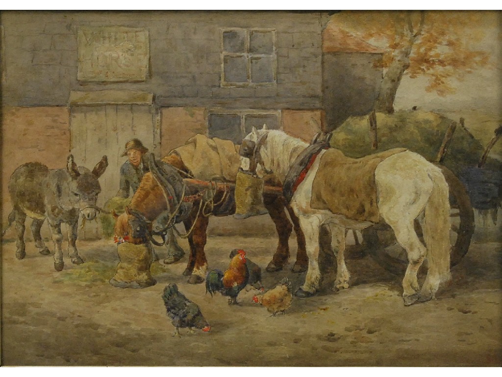 Appraisal: S Goodwin - Two watercolours - horses feeding outside the