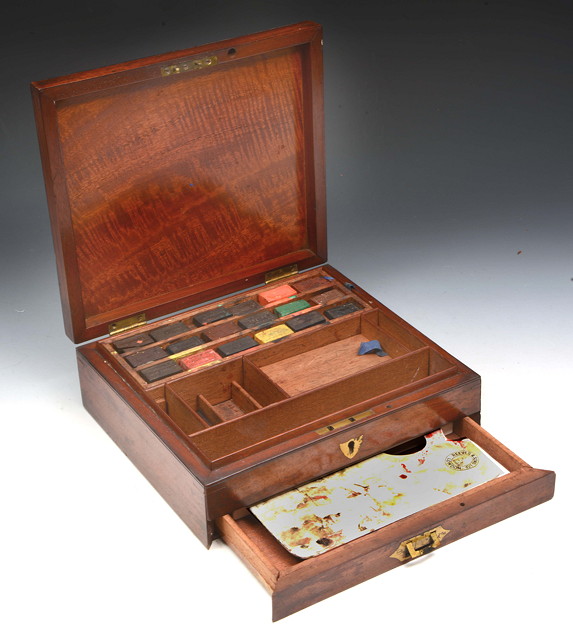 Appraisal: A TH CENTURY MAHOGANY ARTISTS PAINT BOX probably by Reeves