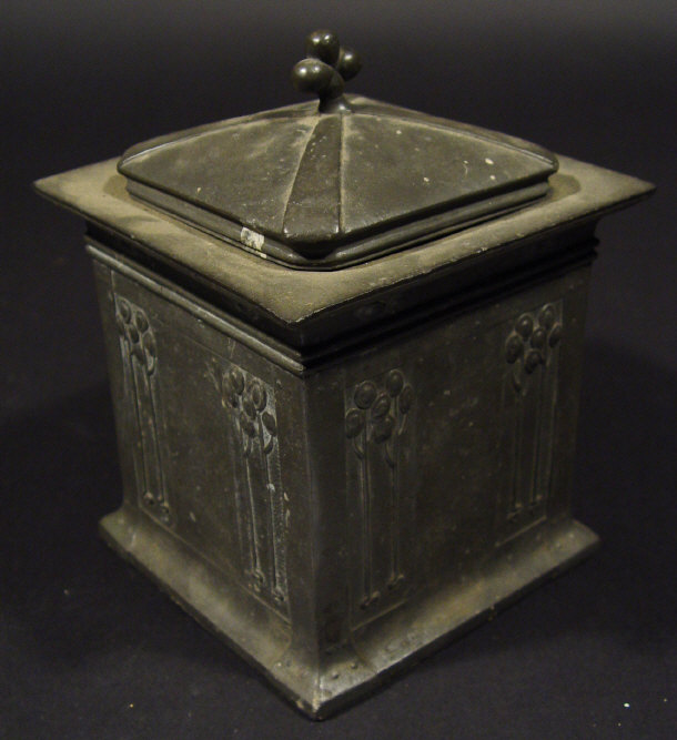 Appraisal: Liberty's Tudric square based pewter biscuit barrel and cover cast