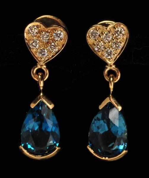 Appraisal: Pair of K Y Gold Diamond Blue Topaz Earrings Description