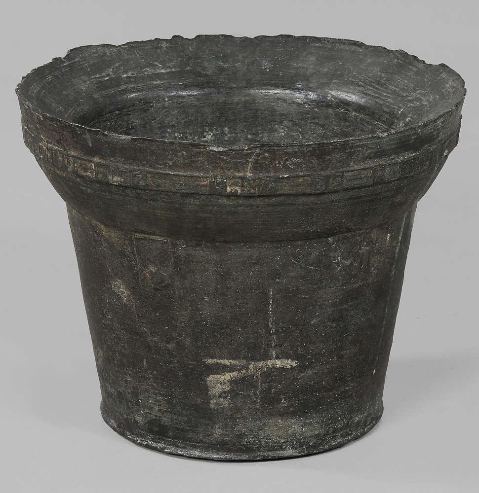 Appraisal: Cast Iron Mortar Spanish th century slightly flared rim impressed