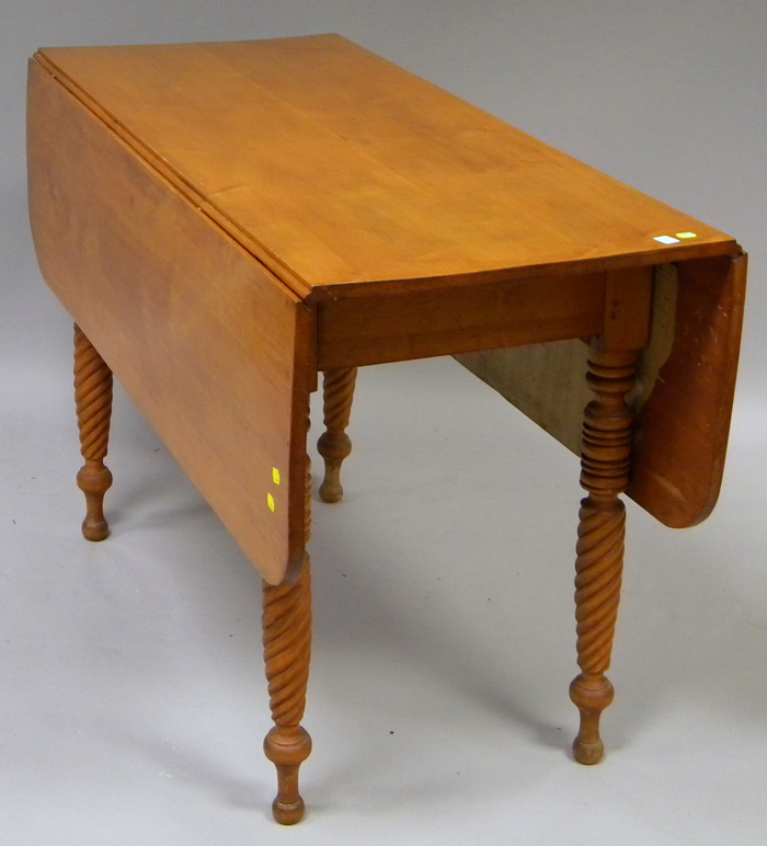 Appraisal: Classical Maple and Birch Drop-leaf Table with Rope-turned Legs early