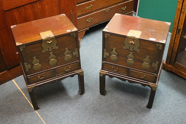 Appraisal: A PAIR OF KOREAN ELM CHESTS BEDSIDE TABLES each on