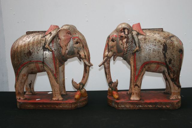 Appraisal: An exquisite pair of Jain temple elephants carved painted and