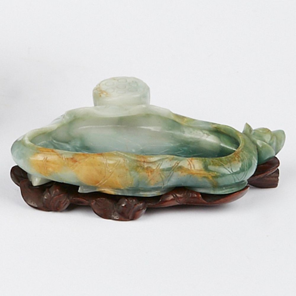 Appraisal: th c Chinese Green White Jade Brush Washer Small th