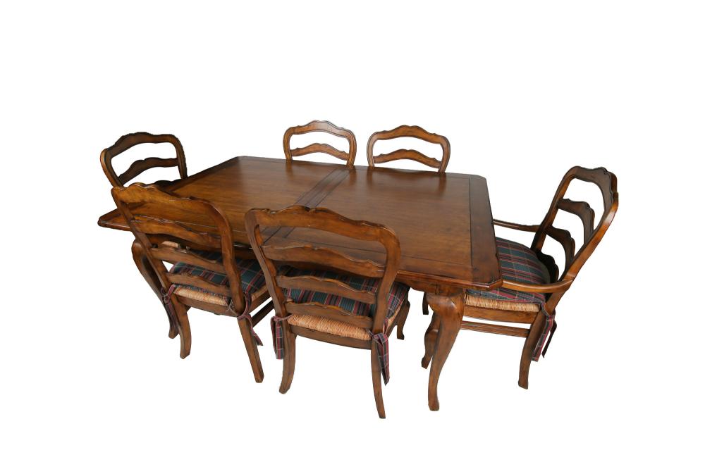 Appraisal: PROVINCIAL STYLE FRUITWOOD DINING SETcomprising a table with two leaves