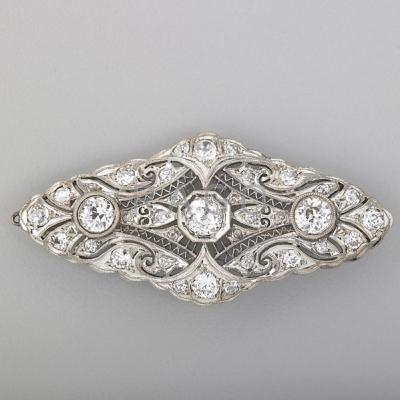 Appraisal: ART DECO DIAMOND FILIGREE BROOCH Three OEC diamonds approx cts