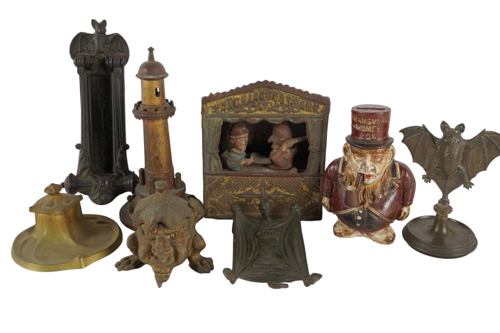 Appraisal: COLLECTION OF METAL WAREScomprising one Punch and Judy painted iron