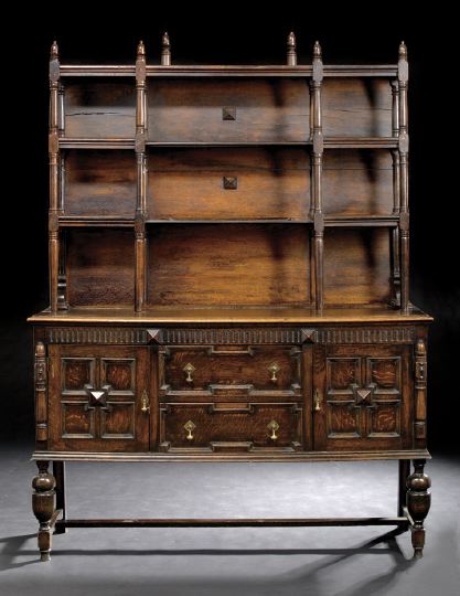 Appraisal: English Oak Dresser late th century the upper section fitted