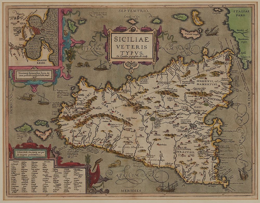 Appraisal: Ortelius Map of Sicily Siciliae Veteris Typus Abraham Ortelius -